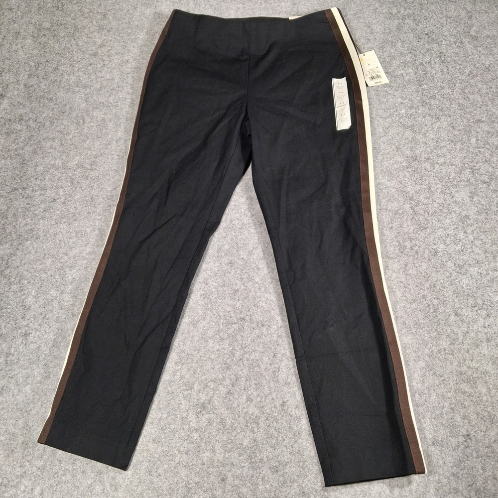 A New Day Skinny Ankle Pants Women 8 Black Brown White Stripe Side Zip High Rise